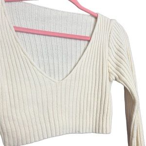 Cropped Cream Long Sleeve Sweater Top